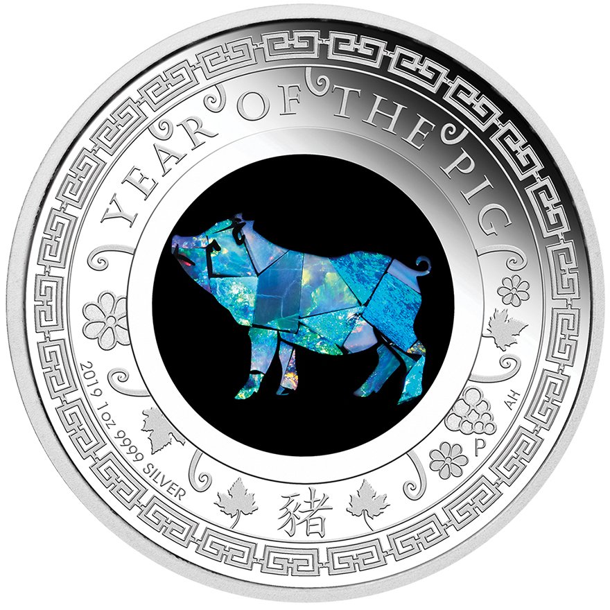 Front of the Silver Opal Series - Year of the Pig 1 oz PF - 2019
