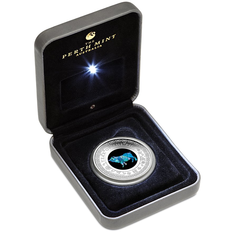 Silver Opal Series - Year of the Pig 1 oz PF - 2019 in the original coin case