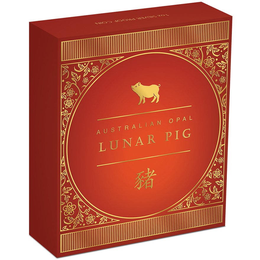 Original coin case of the Silver Opal Series - Year of the Pig 1 oz PF - 2019