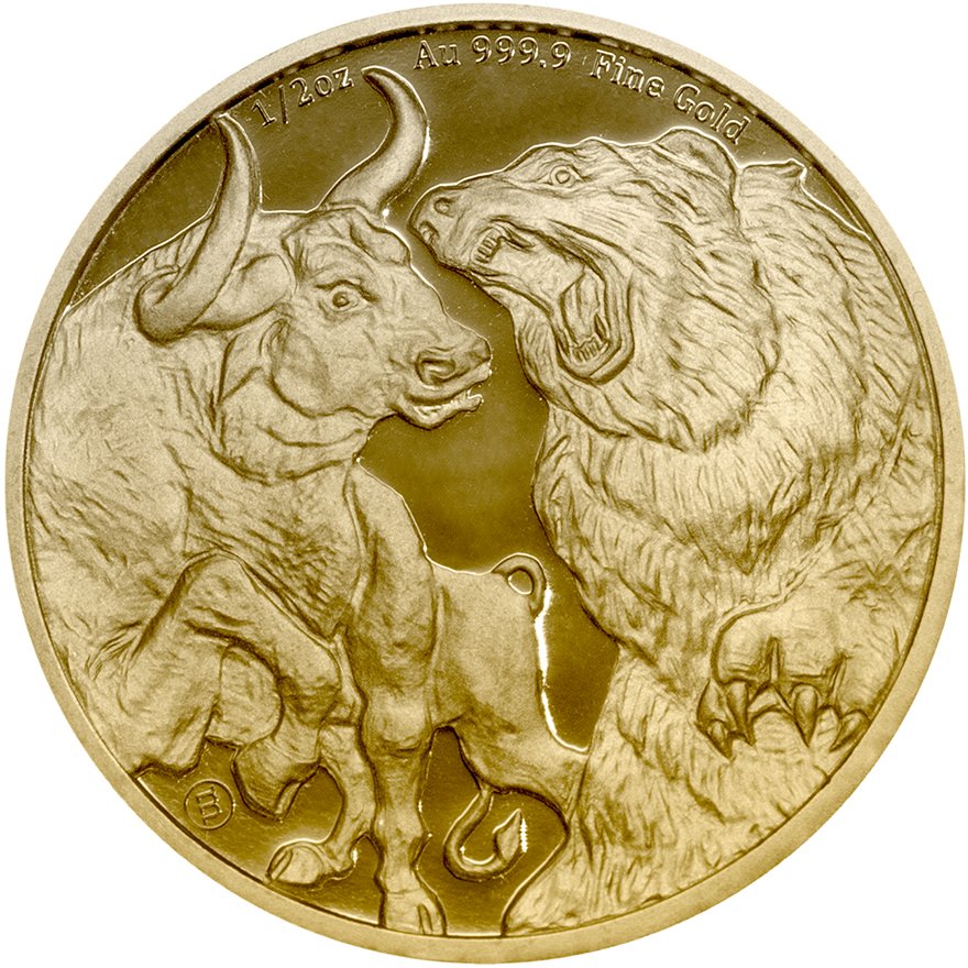 Front of the Gold Bull & Bear 1/2 oz - 2023