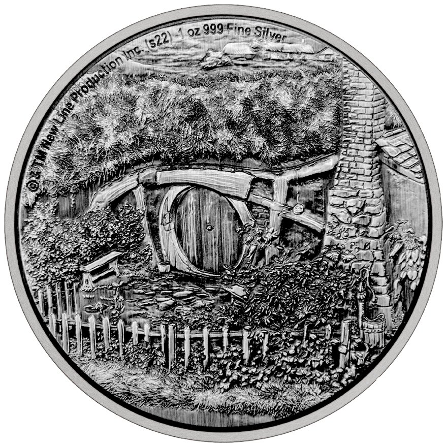 Front of the Silver The Lord of the Rings 1 oz - The Shire - Antique Finish