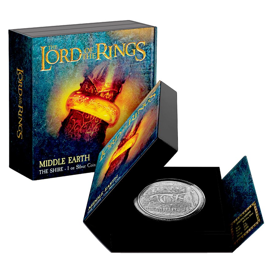 Silver The Lord of the Rings 1 oz - The Shire - Antique Finish in the original coin case