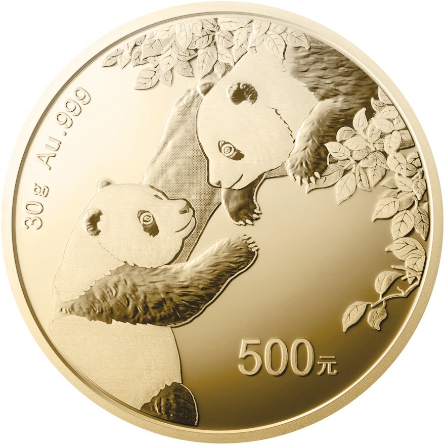 Front of the Gold China Panda 30 g - 2023