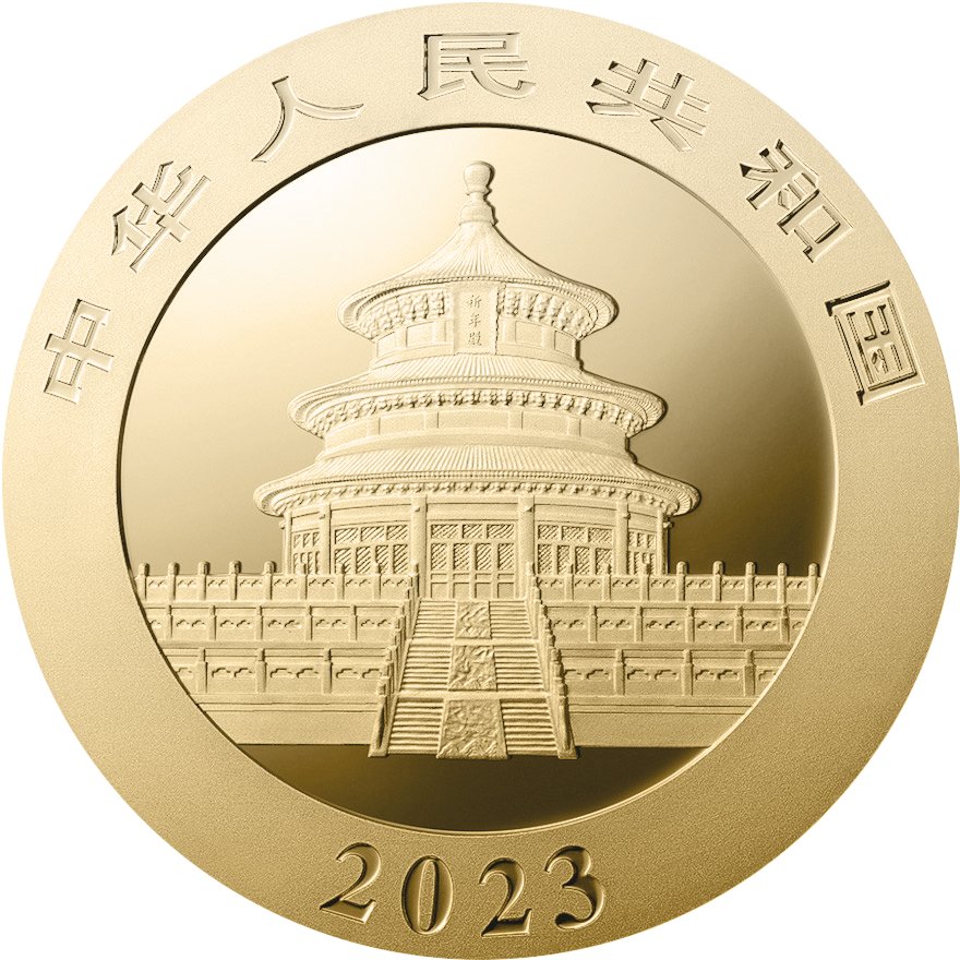 Back of the Gold China Panda 3 g - 2023
