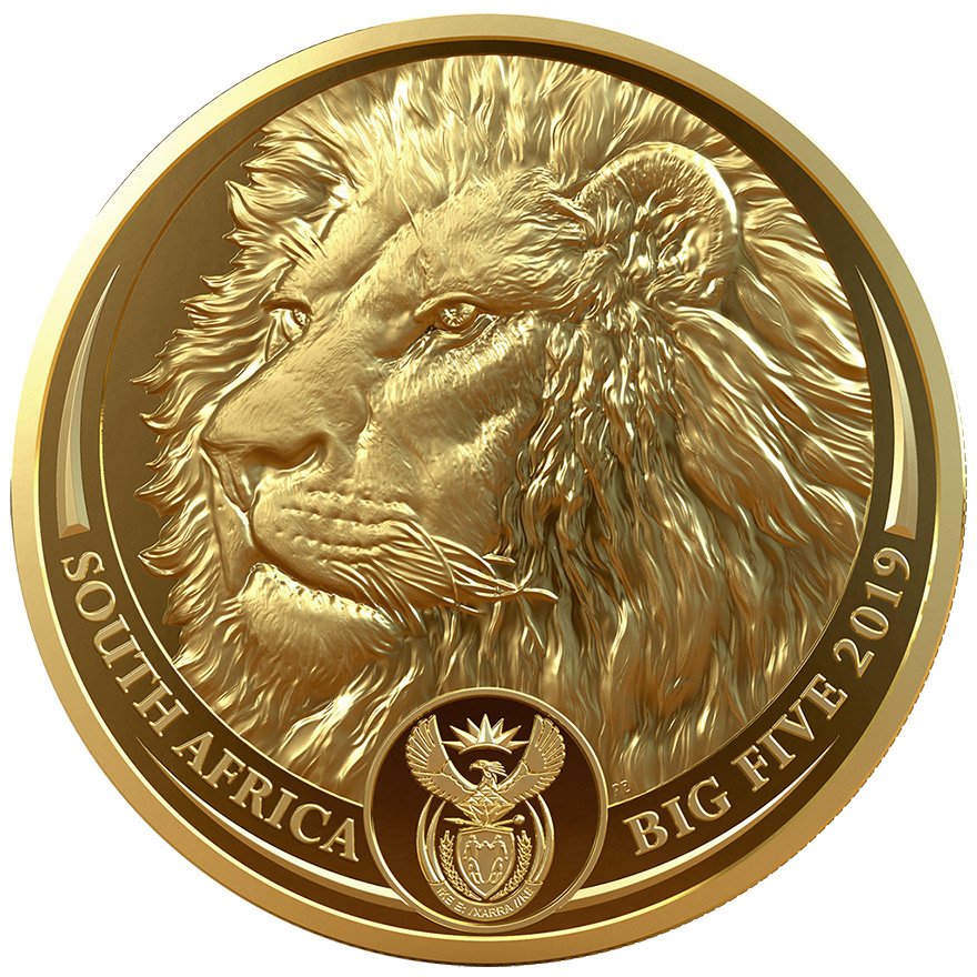 Front of the Gold Lion 1 oz PF - Big Five Series I - 2019