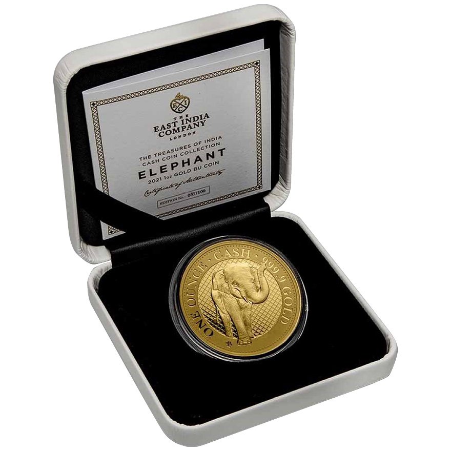 Gold Elephant - India Wildlife 1 oz - 2021 in the original coin case