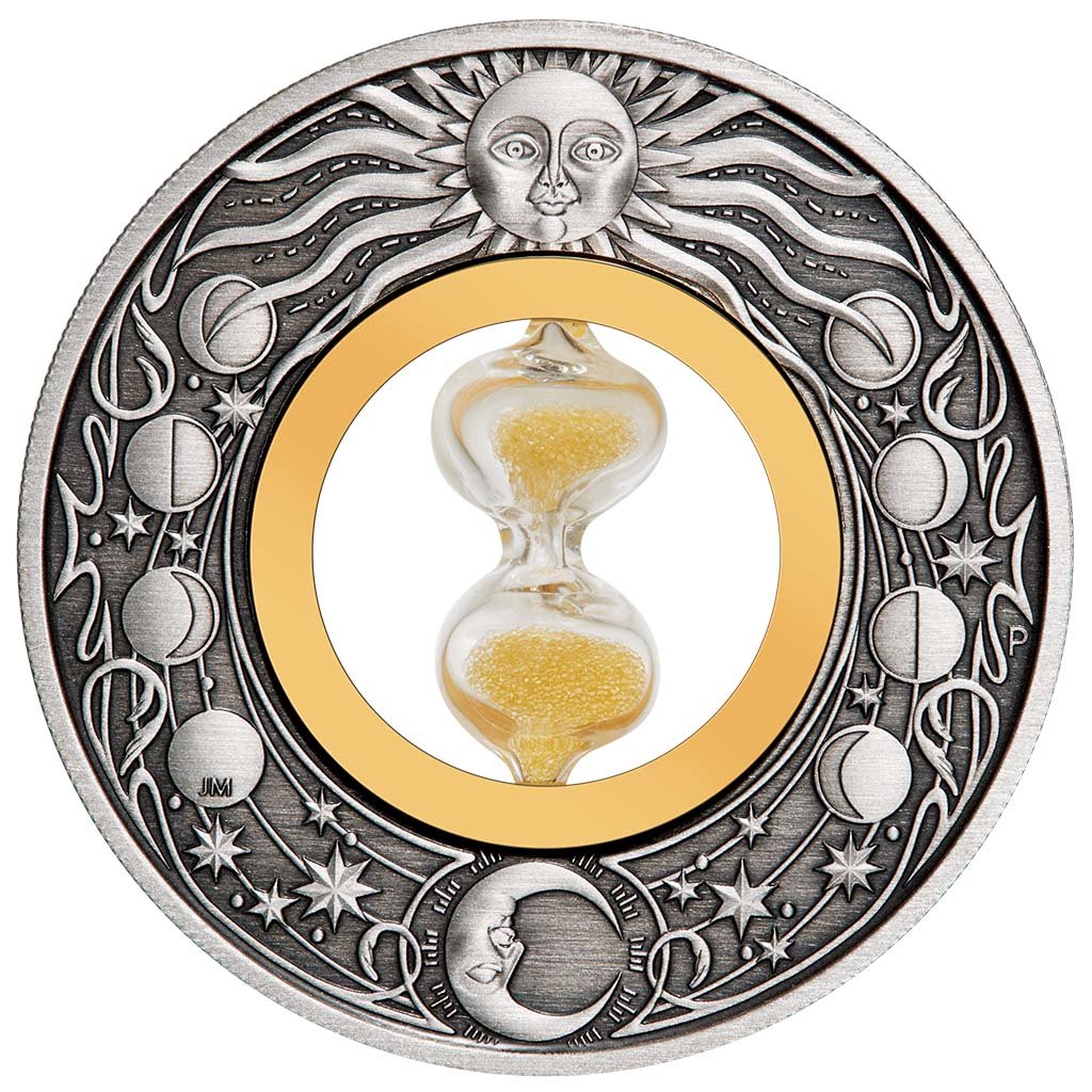 Back of the Silver 2 oz Hourglass 2021 - Antique Finish - in Case