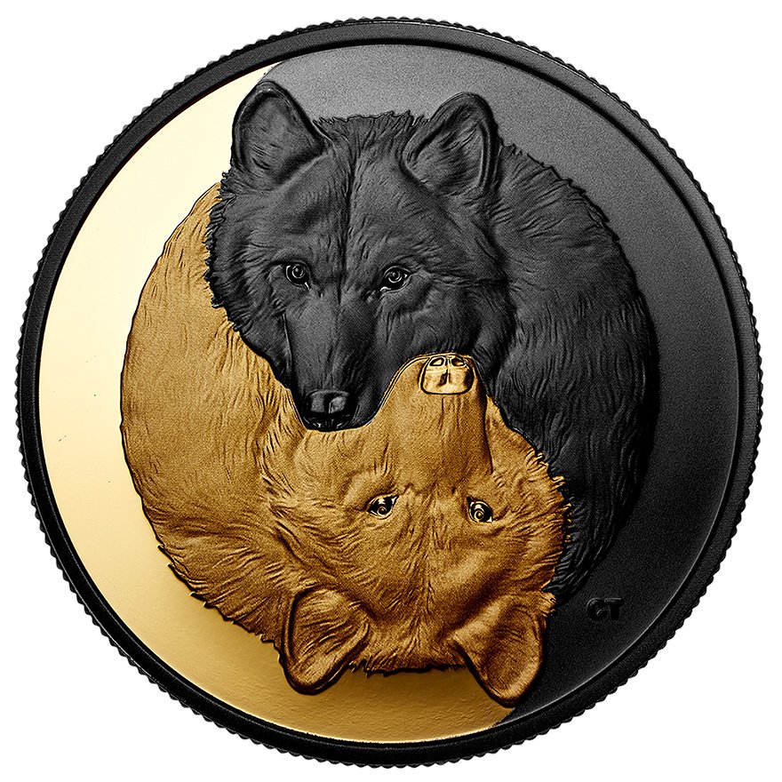 Front of the Silver 1 oz The Grey Wolf in Gold & Rhodium Proof Matte - 2021