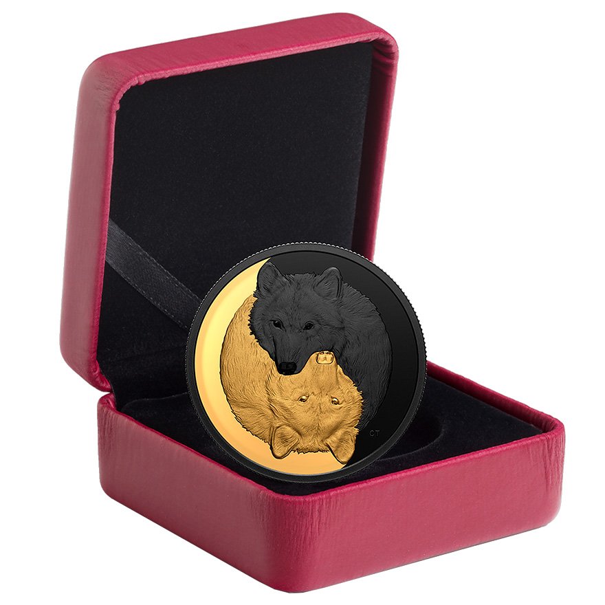 Silver 1 oz The Grey Wolf in Gold & Rhodium Proof Matte - 2021 in the original coin case