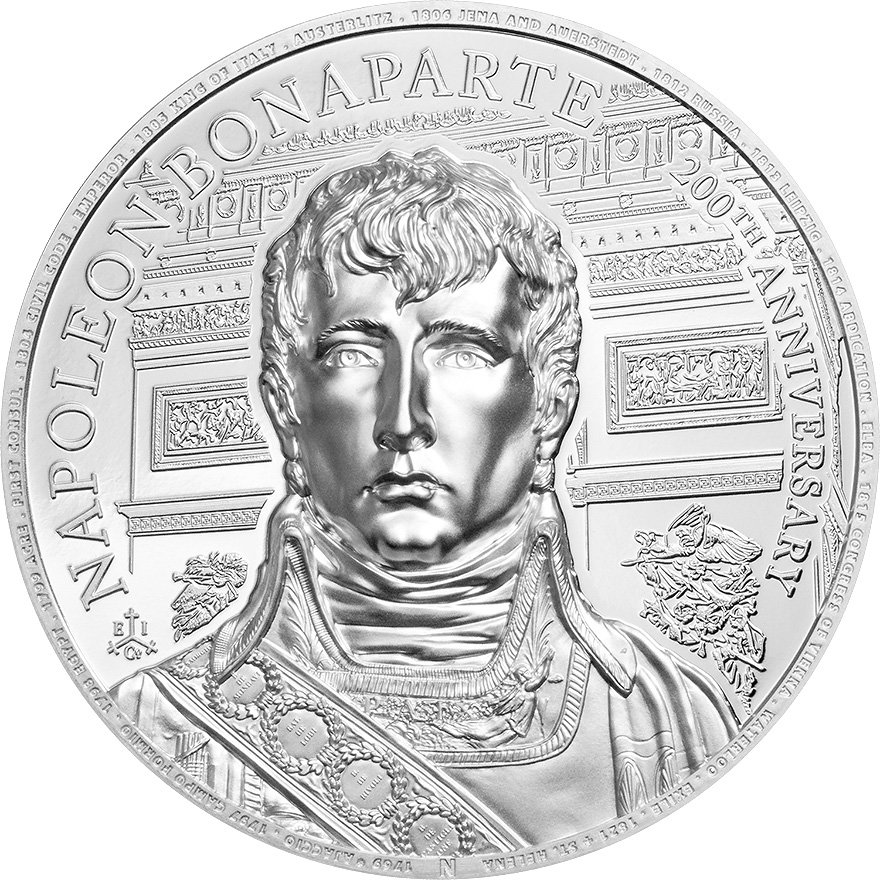 Front of the Silver Napoleon Bonaparte 2 oz - 200th Anniversary - Ultra High Relief