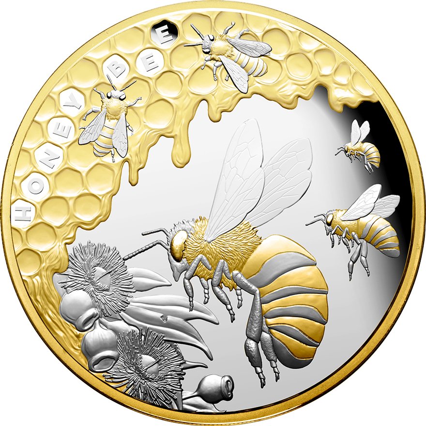 Front of the Silver Australian Honey Bee 1 oz PF - 2022