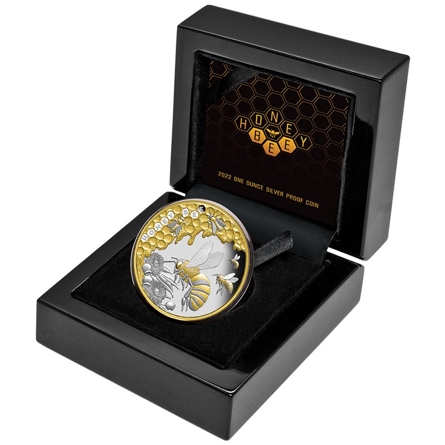 Silver Australian Honey Bee 1 oz PF - 2022 in the original coin case