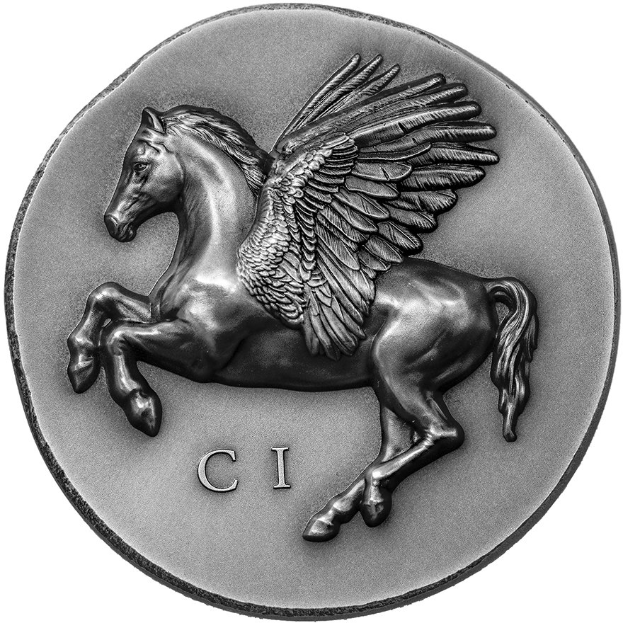 Front of the Silver Pegasos - 1 oz - Antique Finish