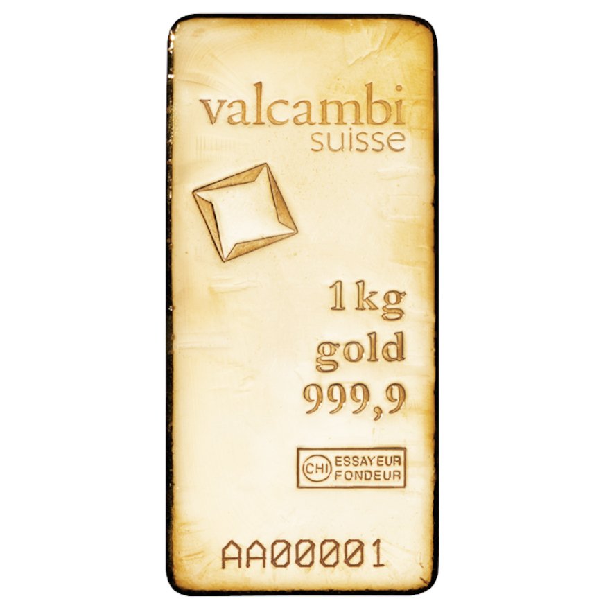 Front of the Gold bar 1000 g cast - Valcambi