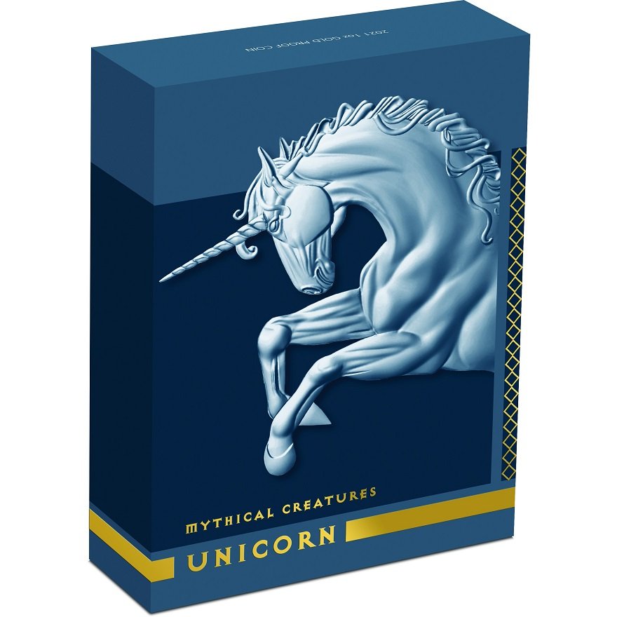 Original coin case of the Gold Mythical Creatures 1 oz PF - Unicorn 2021