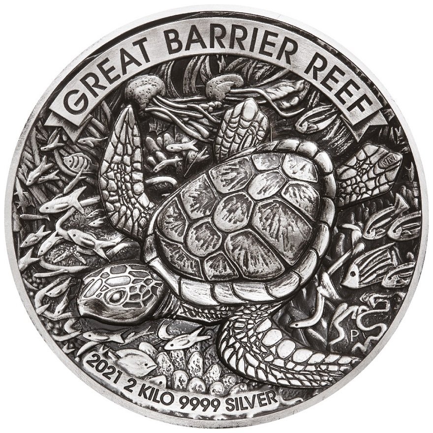 View 1: Silber Great Barrier Reef 2000 g - High Relief - Antik Finish 2021