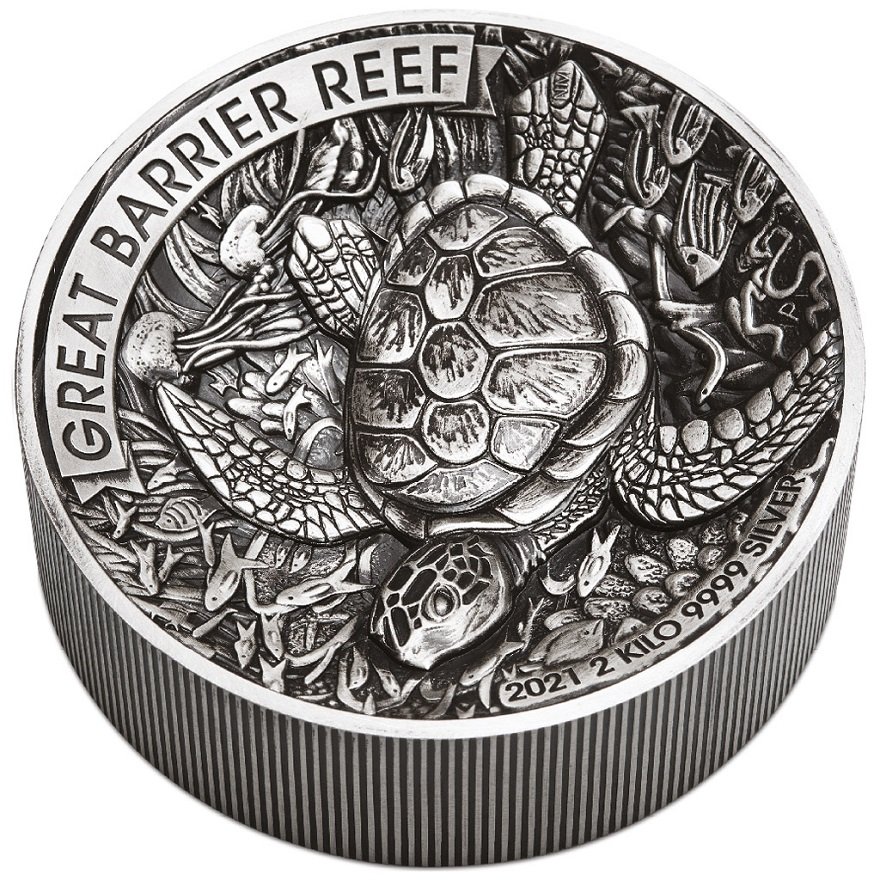 View 3: Silber Great Barrier Reef 2000 g - High Relief - Antik Finish 2021