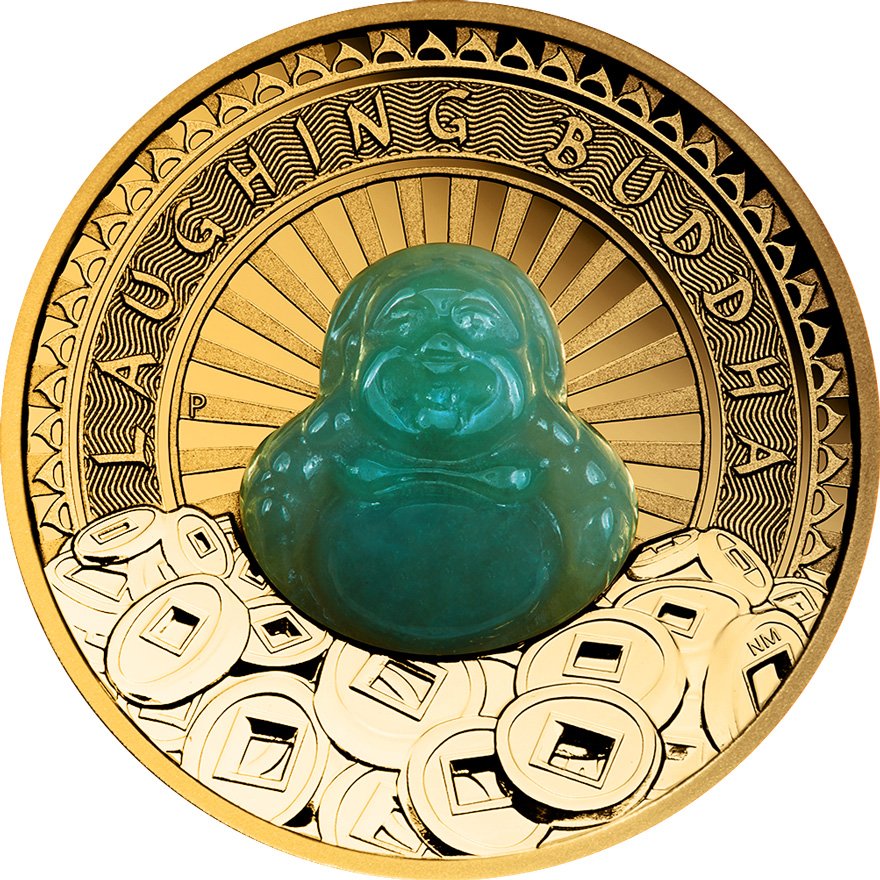 View 1: Gold Lachender Buddha - 1 oz - Jade-Inlay - Perth Mint