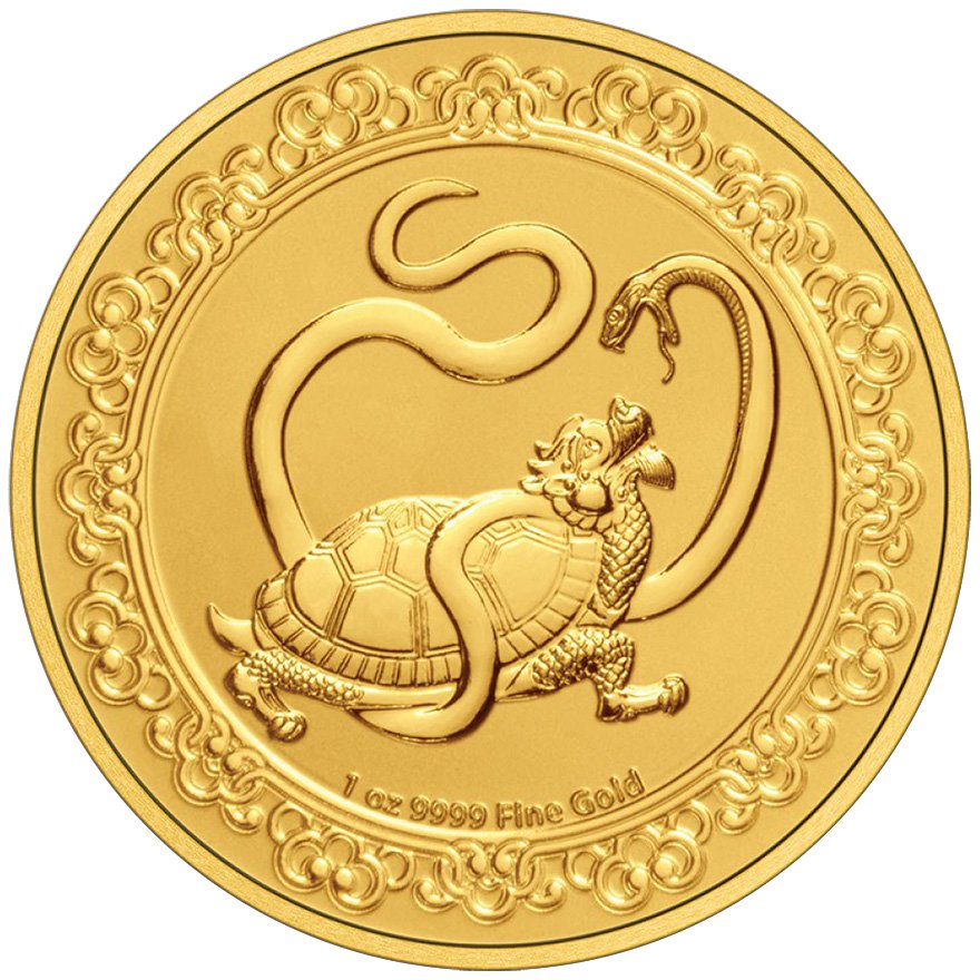 Front of the Celestial Animals - Gold Black Turtle 1 oz 