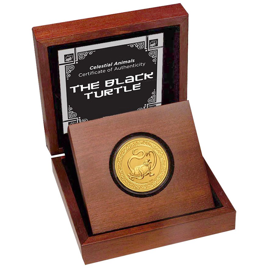 Celestial Animals - Gold Black Turtle 1 oz  in the original coin case