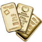 Goldbarren 250 g diverse Hersteller - ZOLLFREILAGER Front of the Gold bar 250 g various manufacturer