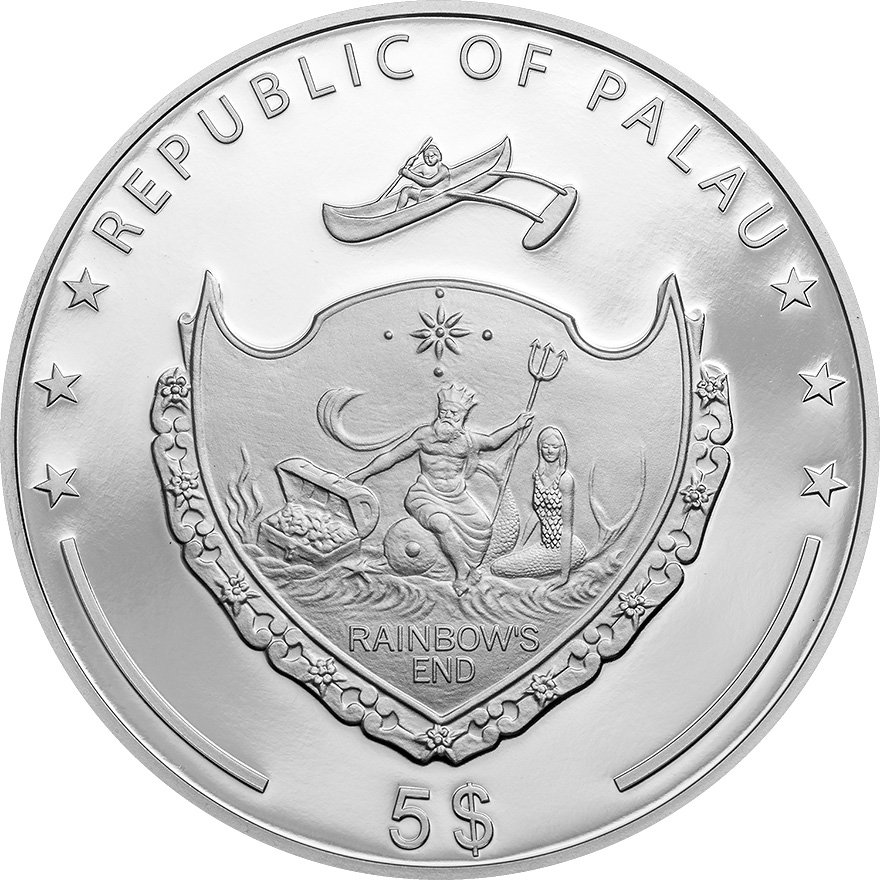 Back of the Silver Hand of Hamsa 1 oz PF - colored