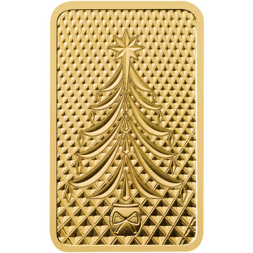 Front of the Gold bar 5 g Christmas Tree - The Royal Mint