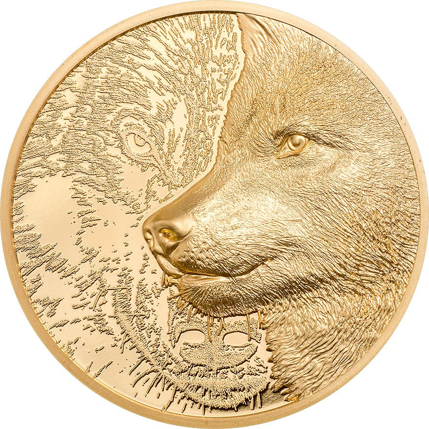 View 1: Gold Mystic Wolf 1 oz PP - High Relief 2021