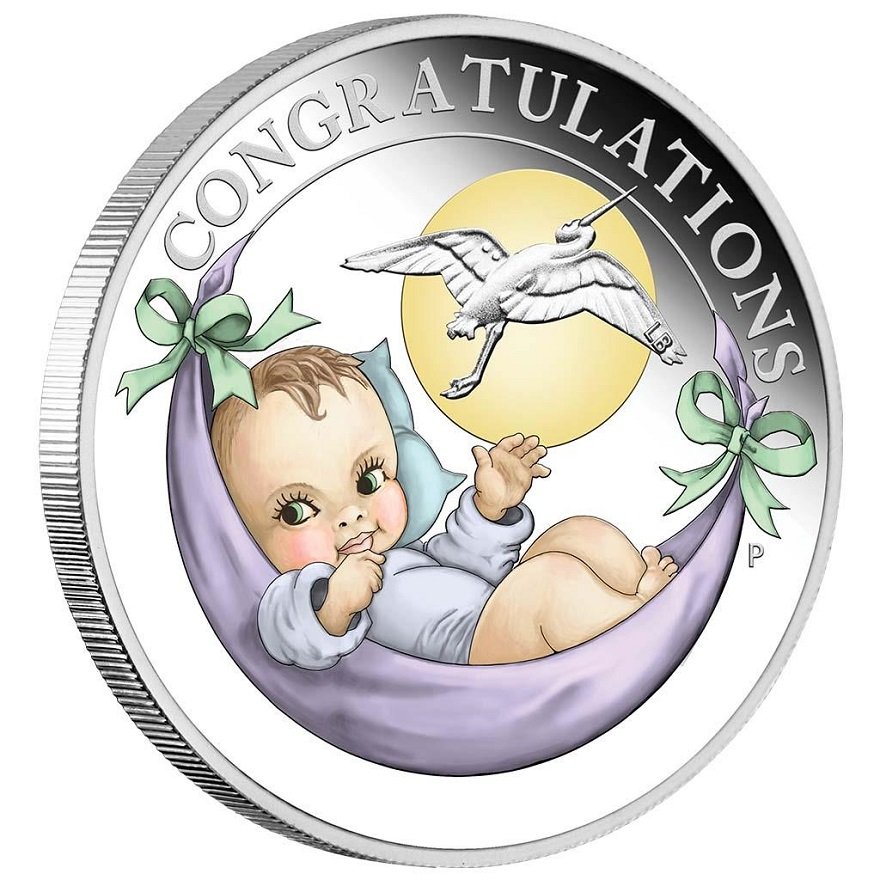 Side view of the Silver Newborn Baby - 1/2 oz PF