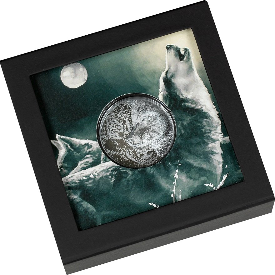 View 3: Silber Mystic Wolf 2 oz Black Proof - High Relief 2021