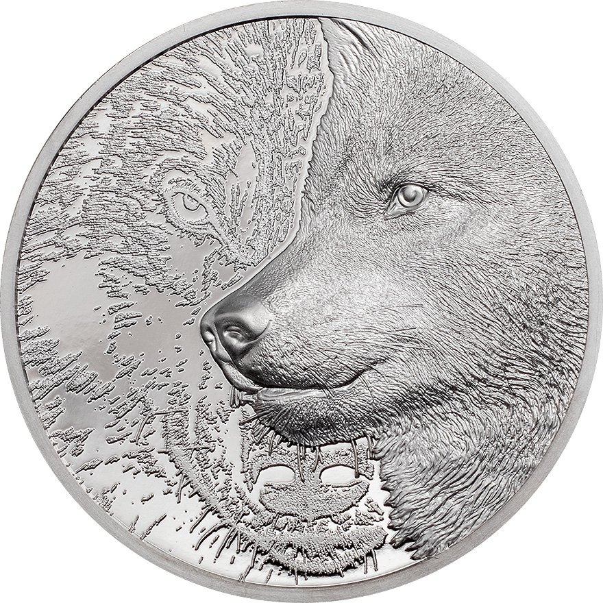 View 1: Platin Mystic Wolf 1 oz PP - High Relief 2021