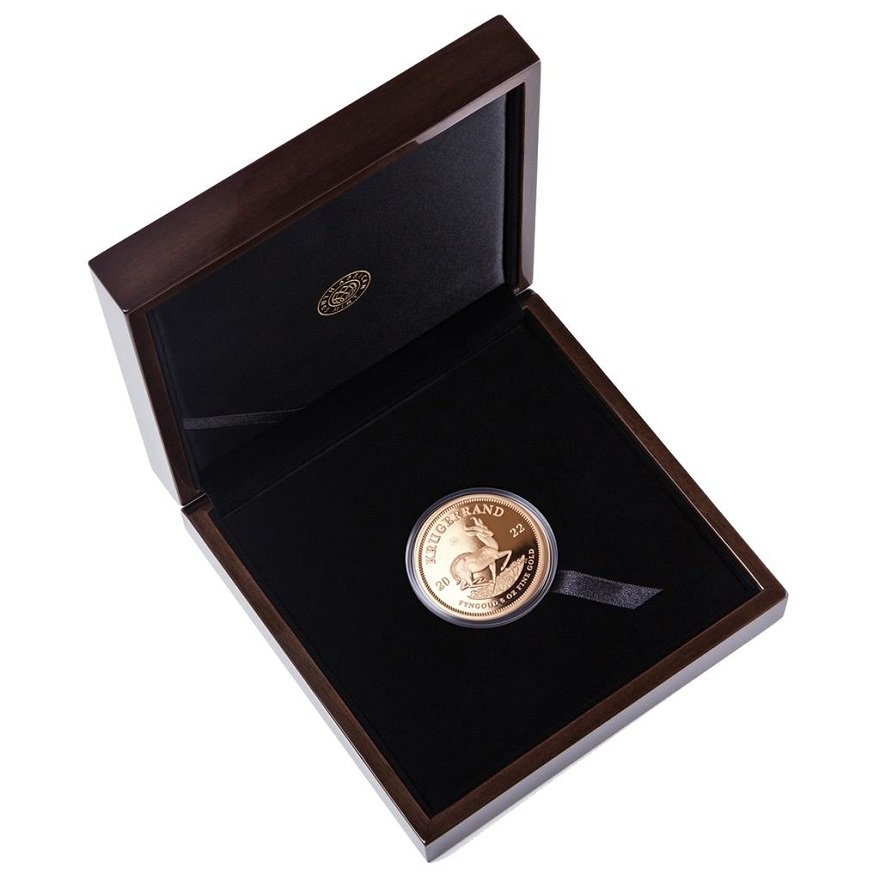 Gold Krugerrand 5 oz PF - 55th Anniversary in the original coin case