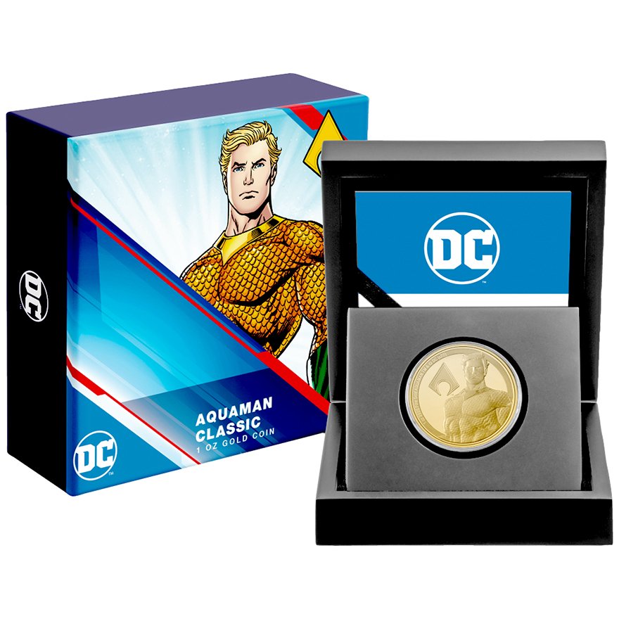Gold Classic Superheroes 1 oz PF - Aquaman in the original coin case