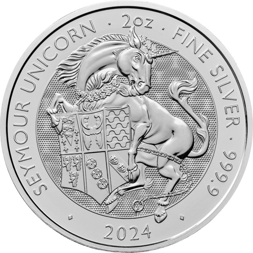 Front of the Silver Seymour Unicorn 2 oz - Royal Tudor Beasts 2024