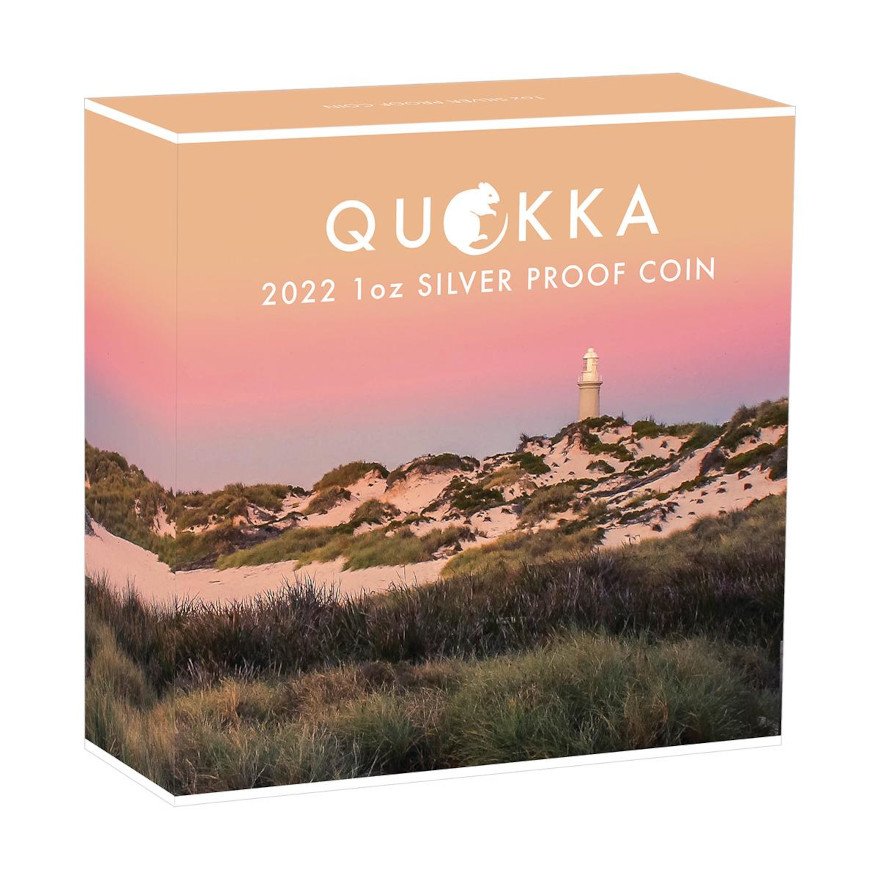 Original coin case of the Silver Quokka - 1 oz PF colored - 2022