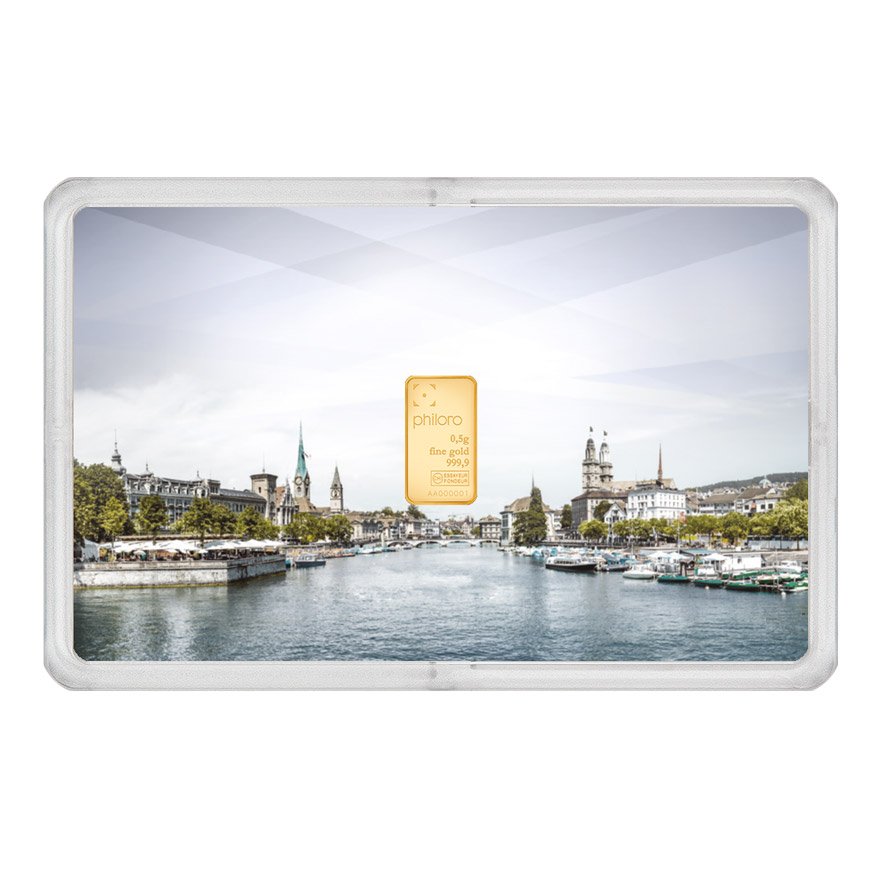View 1: Goldbarren 0,5 g - philoro Städtekarte "Zürich"