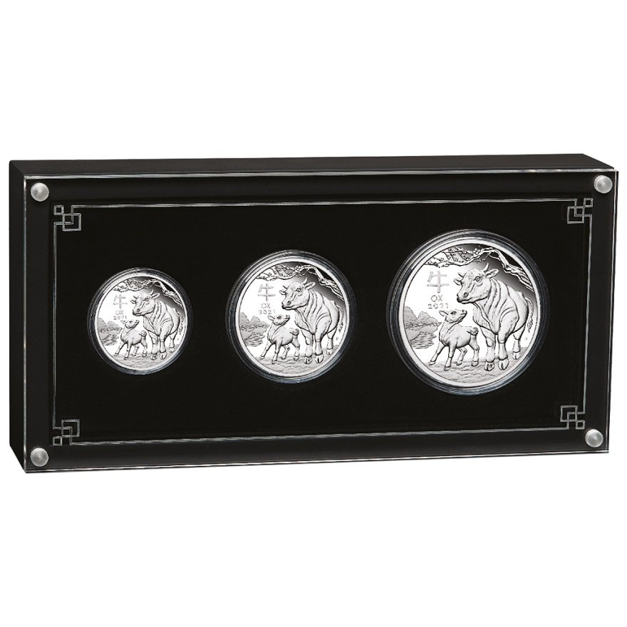 View 1: Silber Lunar III 3 Coin Set PP - Ochse 2021