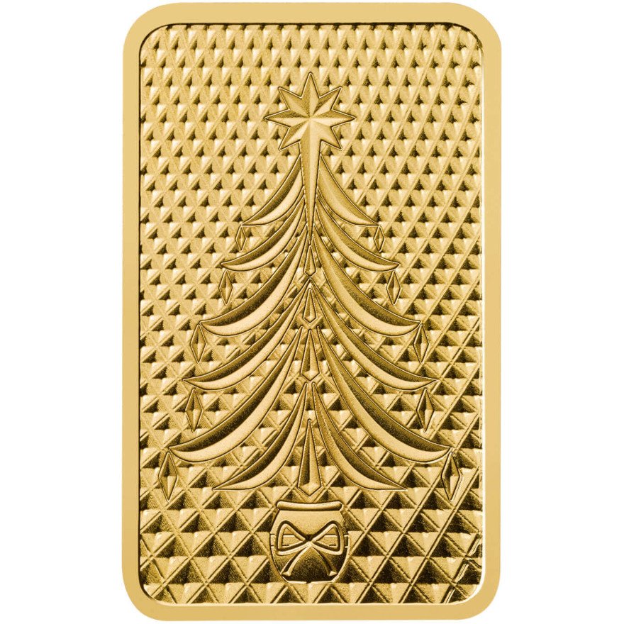 Front of the Gold bar 1 g Christmas Tree - The Royal Mint