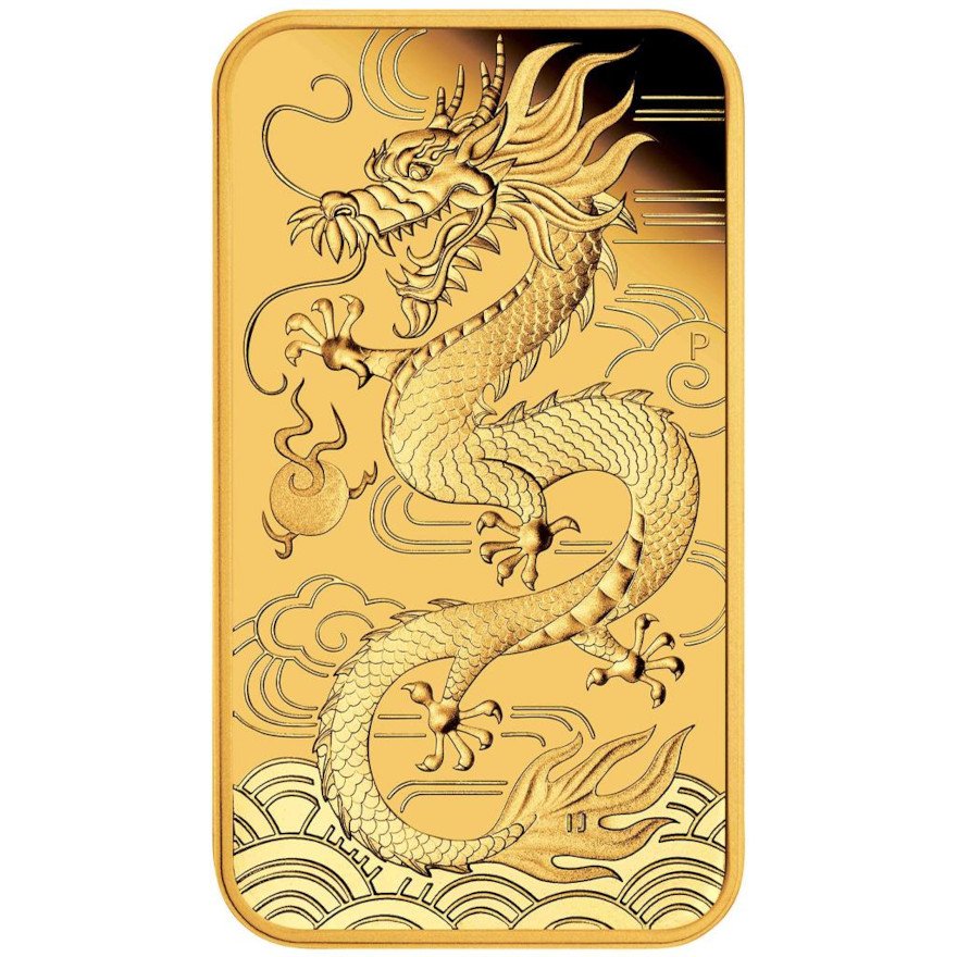 Front of the Gold Dragon Rectangle 1 oz PF - 2018