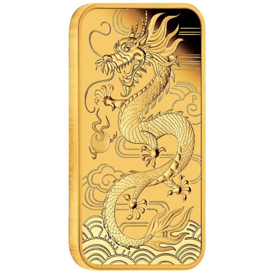 Side view of the Gold Dragon Rectangle 1 oz PF - 2018