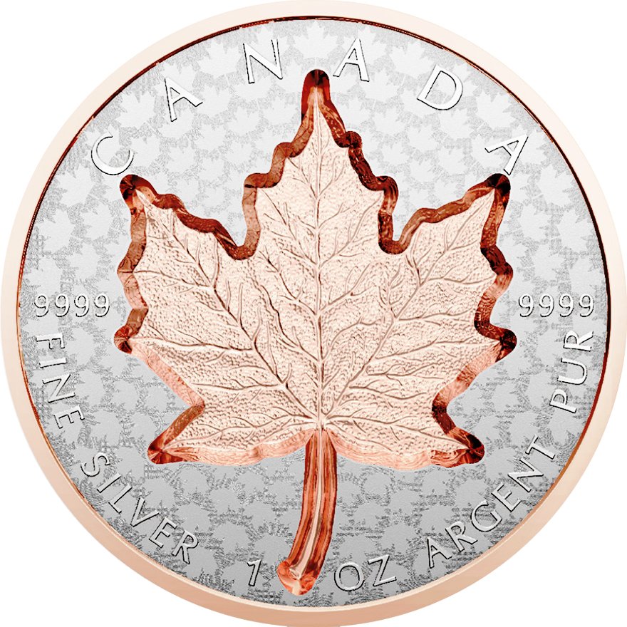 Front of the Silver Maple Leaf 1 oz RP - Super Incuse Rose Gold 2022