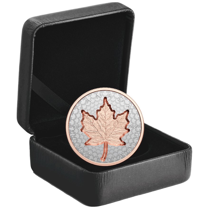 Silver Maple Leaf 1 oz RP - Super Incuse Rose Gold 2022 in the original coin case