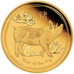 Front of the Gold Lunar II Pig 1 oz PF - 2019