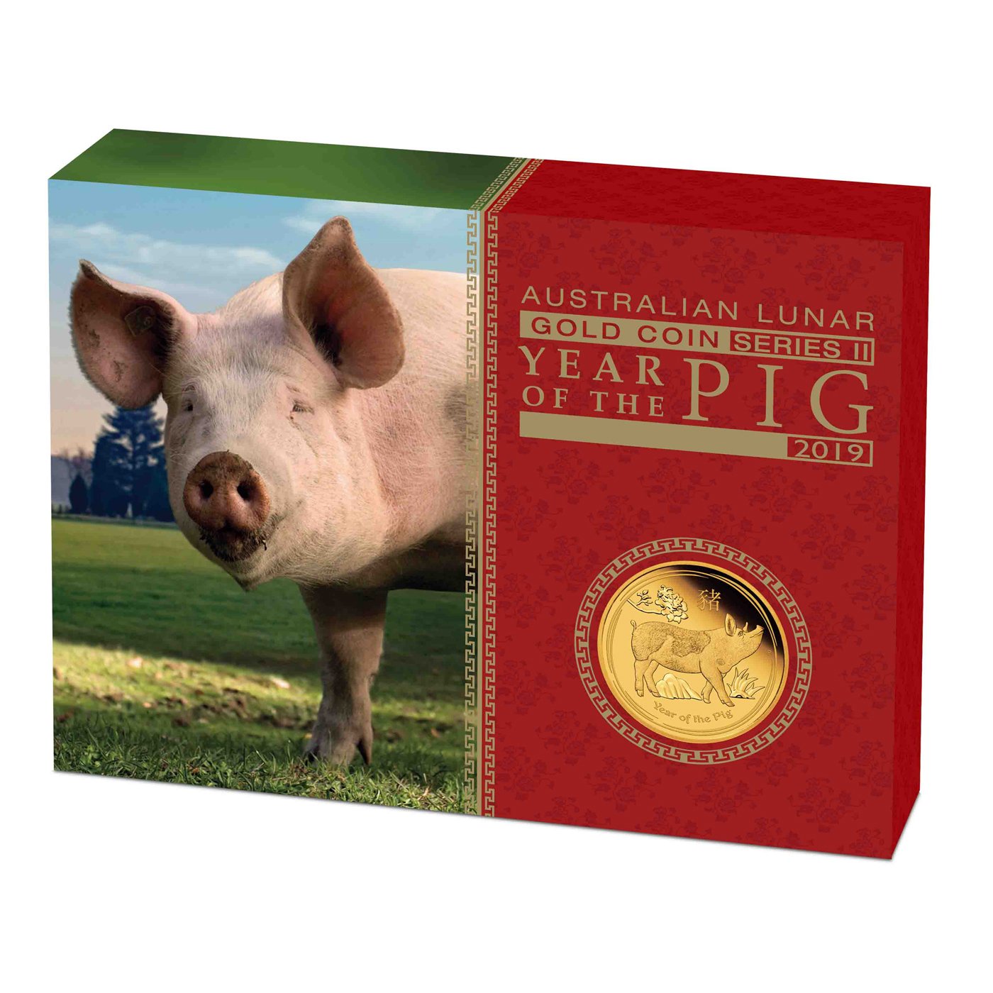 Original coin case of the Gold Lunar II Pig 1 oz PF - 2019