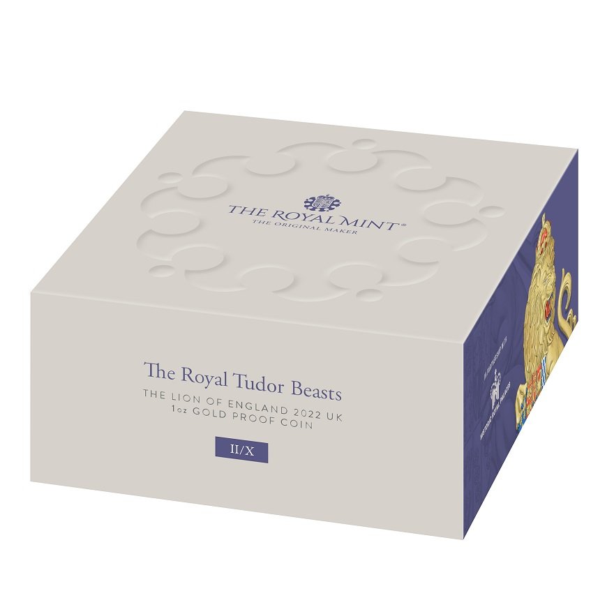 Original coin case of the Gold Lion of England 1 oz PF - Royal Tudor Beasts 2022