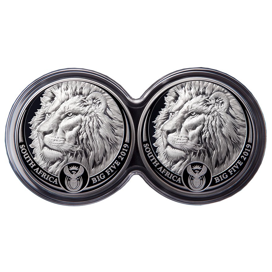 Front of the Silver Lion Big Five Series I - 2 x 1 oz PF Set Double Capsule - 2019