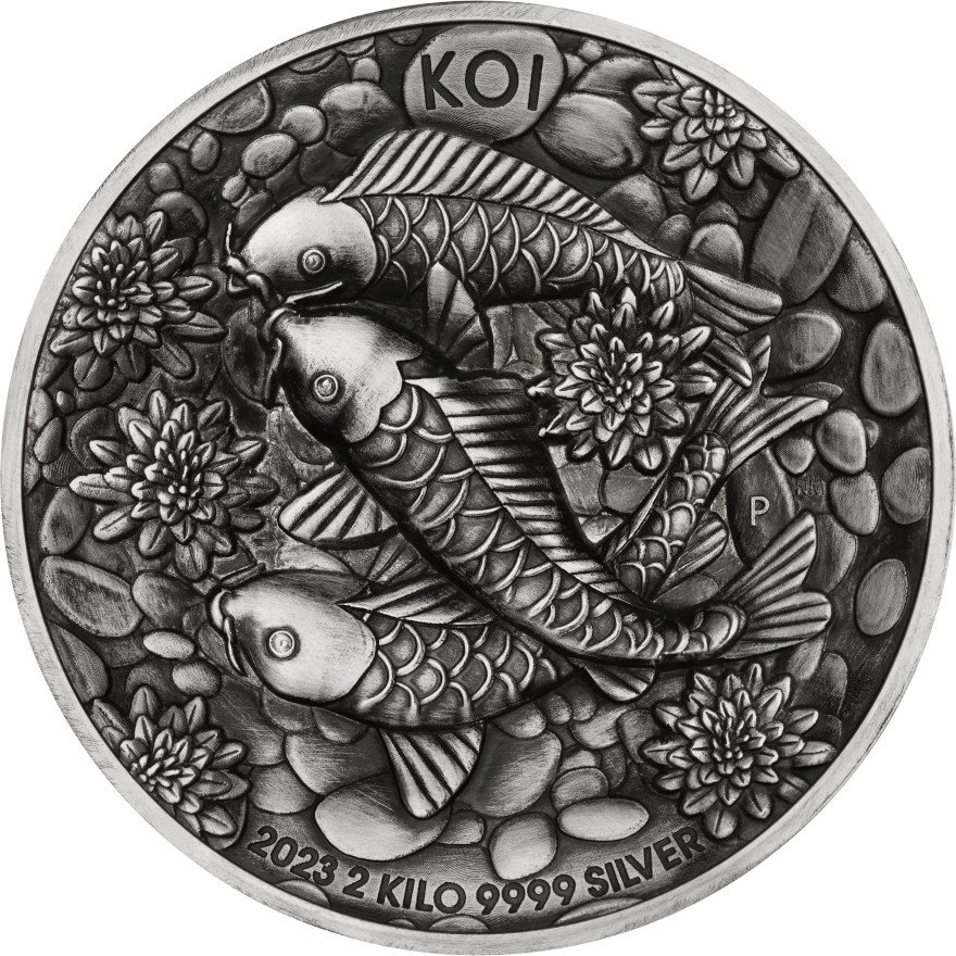 View 1: Silber Koi Fish 2000 g - High Relief - Antik Finish 2023