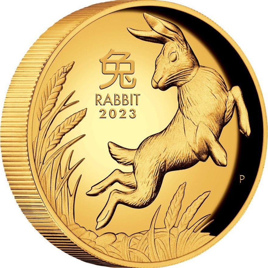 View 2: Gold Lunar III Hase 1 oz PP - High Relief 2023