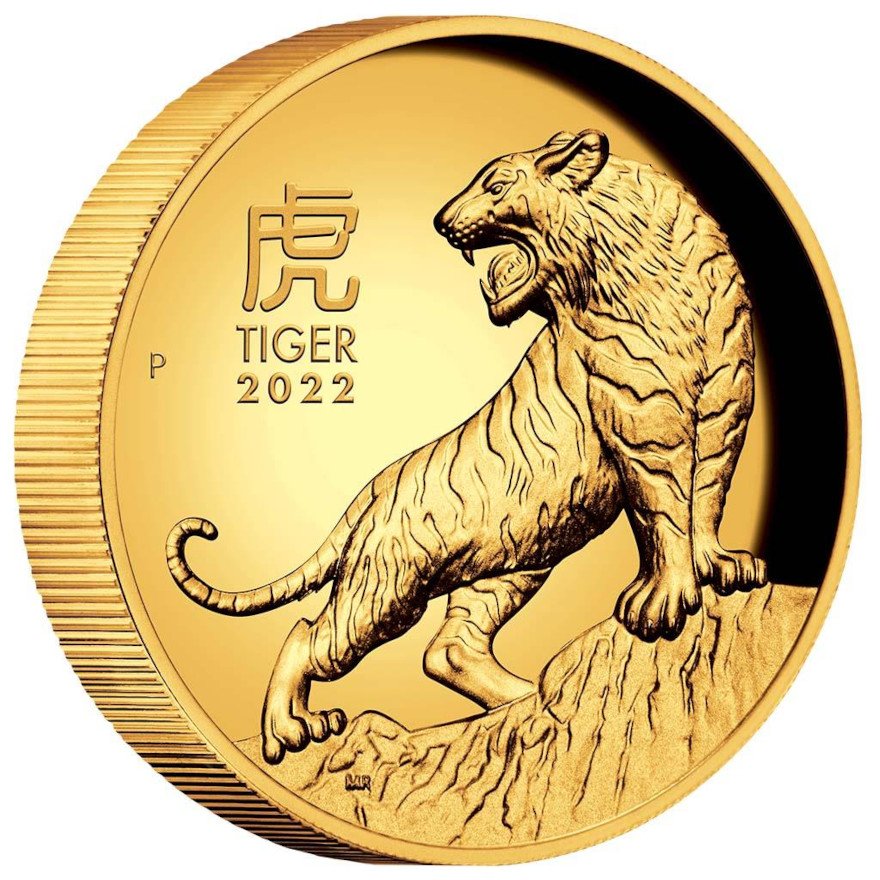 View 2: Gold Lunar III Tiger 1 oz PP - High Relief 2022