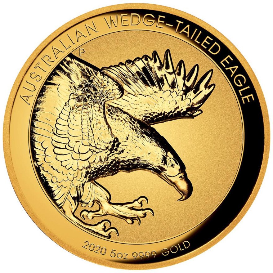 View 1: Gold Wedge Tailed Eagle 5 oz PP - High Relief 2020